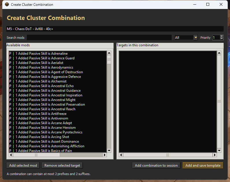 Cluster combination builder