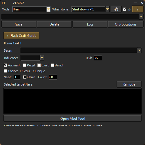 Item crafting screen