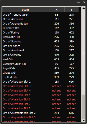Saved currency and inventory locations